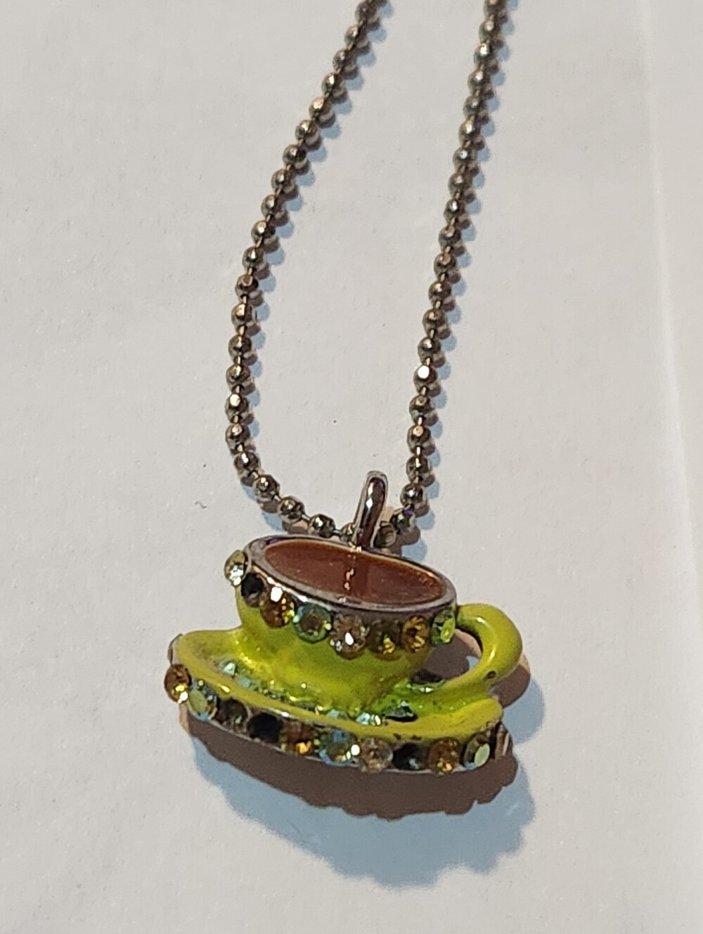 Silver Tone Crystal "Tea For Two" Little Miss Twin Stars Teacup Necklace